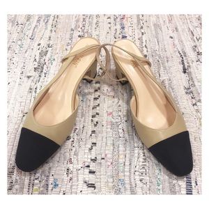 Chanel Style Cap Toe Sling Backs